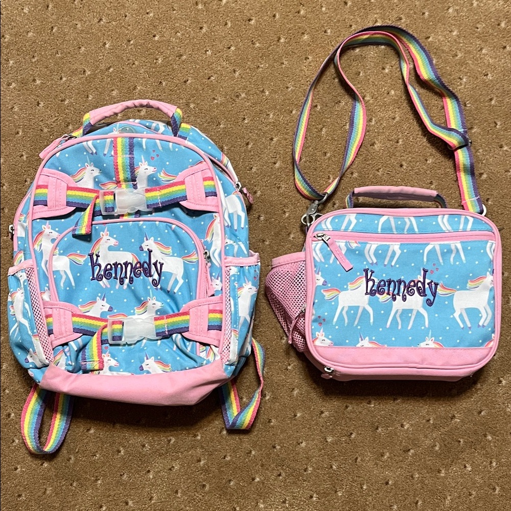 Pottery Barn Kids Unicorn Backpack and Lunchbox -monogrammed “Kennedy”